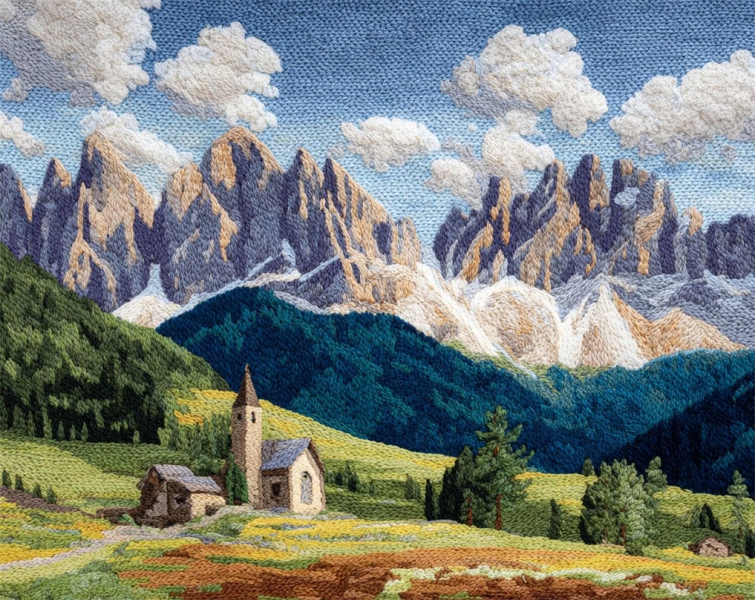 Henypt DIY Latch Hook Rug Kits Mountain Church 55x75cm