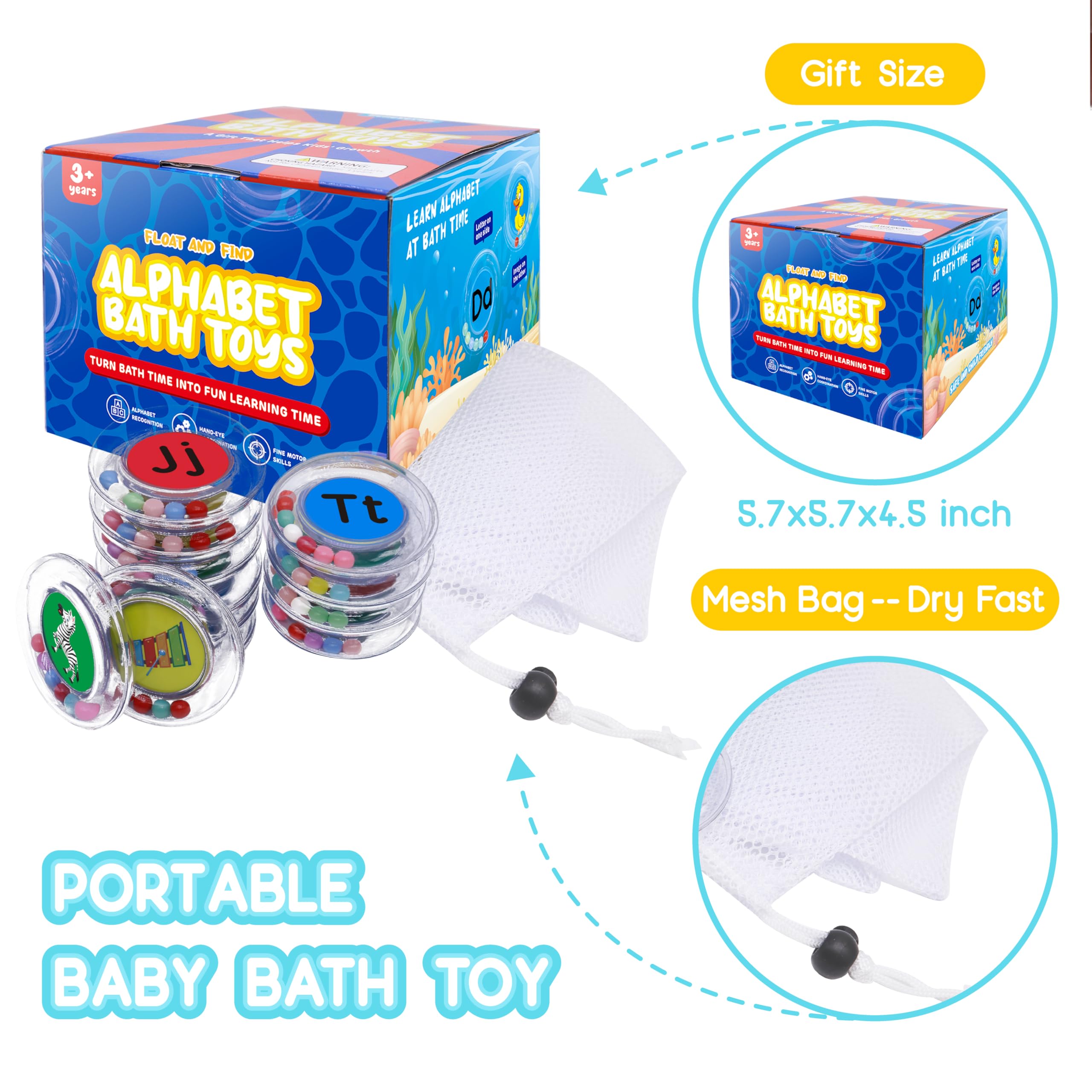 Anillo de juguete de baño con letras flotantes del alfabeto, juguete de baño antimoho, juego de juguetes para piscina de agua con bolsa de malla, para niños de 2 a 3 y 4 años