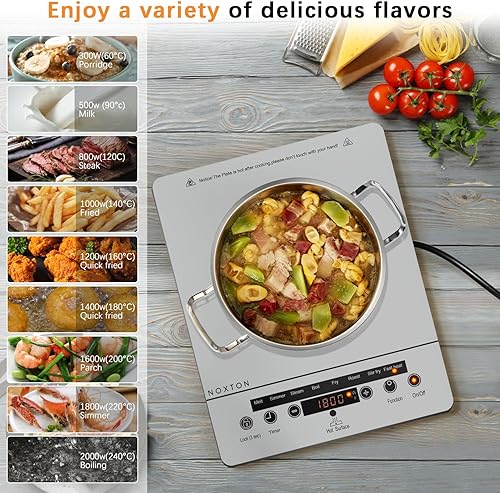 Miniatura 7 de Noxton Estufa eléctrica portátil de 110 V, 1800 W, estufa eléctrica de un solo quemador, placa de cocción eléctrica, temporizador de 4 horas, 9