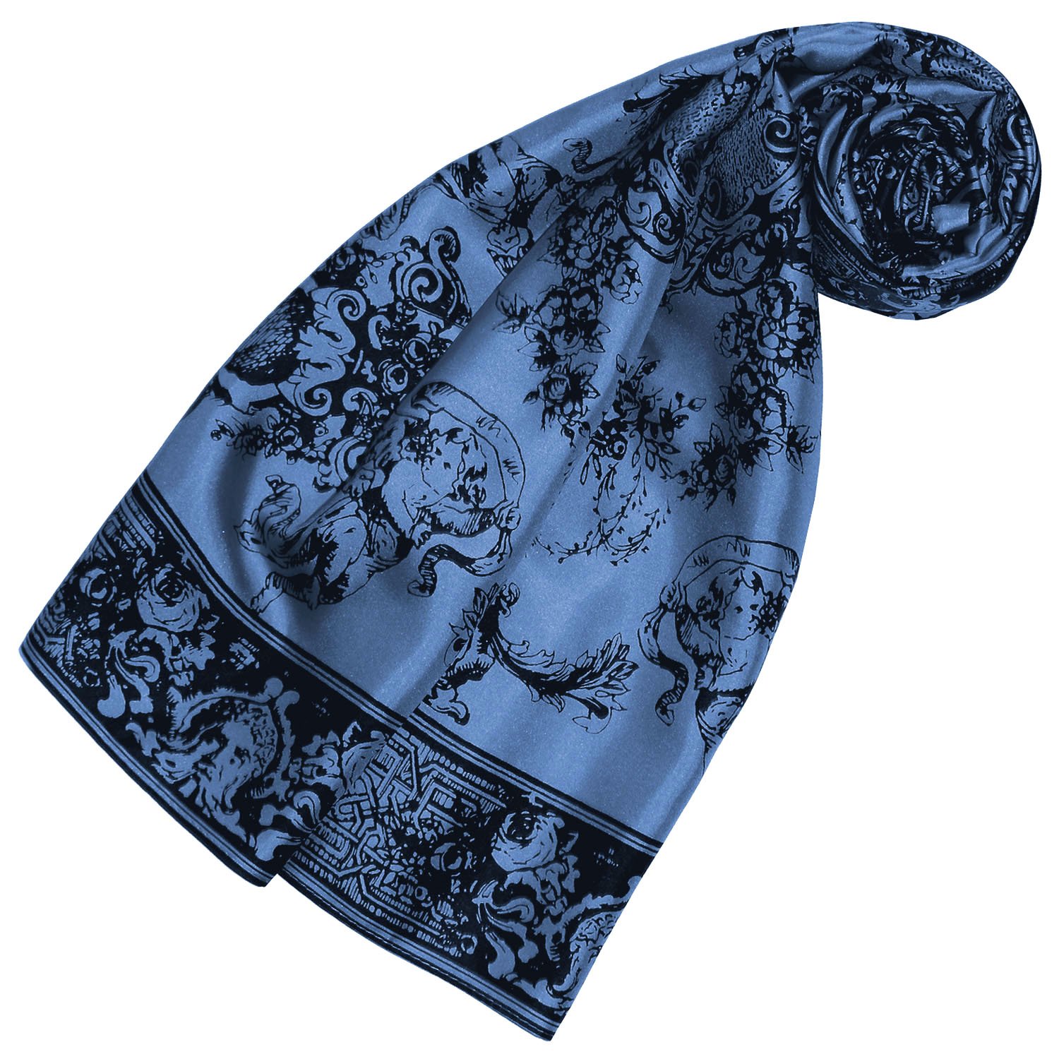 LORENZO CANA -Foulard pour la femme – écharpe de 100% soie pour le printemps et l´été, carré avec les mesures de 90 x 90 cm – une sensation de luxe en bleu noir