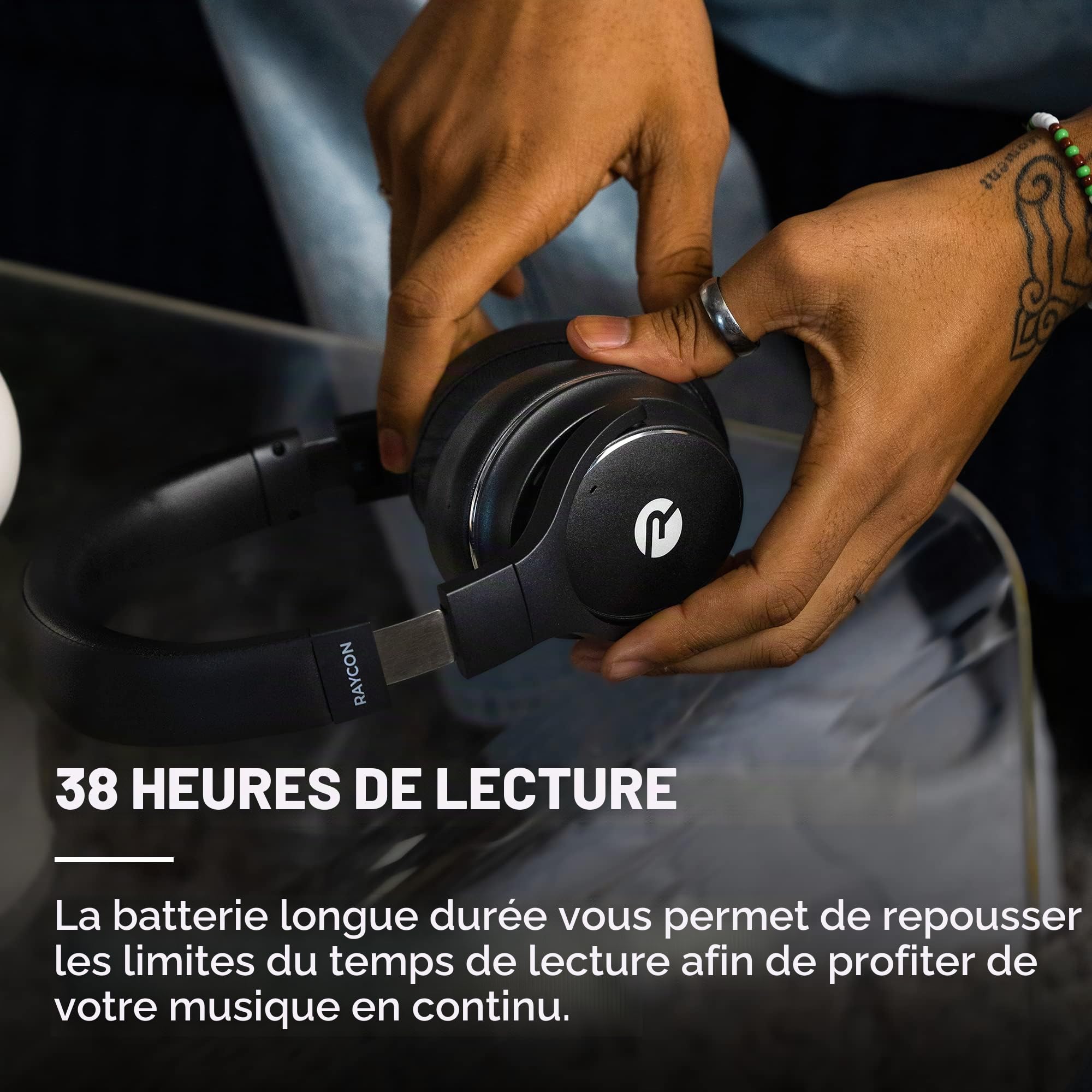 Raycon Écouteurs Intra-Auriculaires Bluetooth sans Fil de Tous Les Jours, avec Suppression Active du Bruit, Mode de Sensibilisation et Microphone intégré, IPX 4 (Noir)