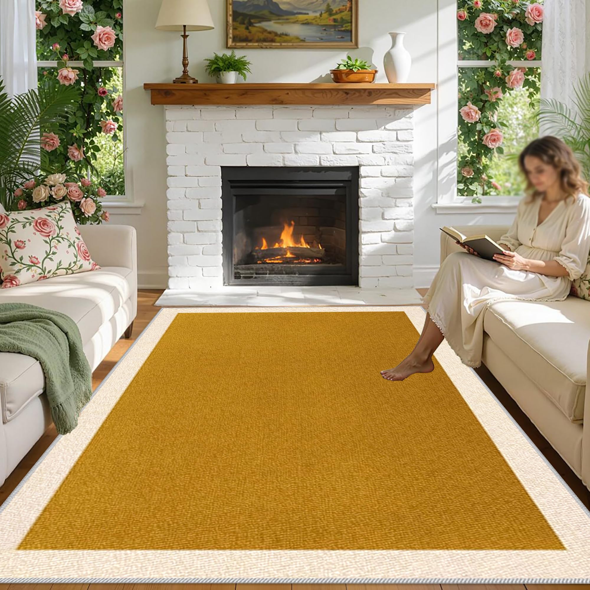 Tapis lavable en machine à poil court doux pour chambre