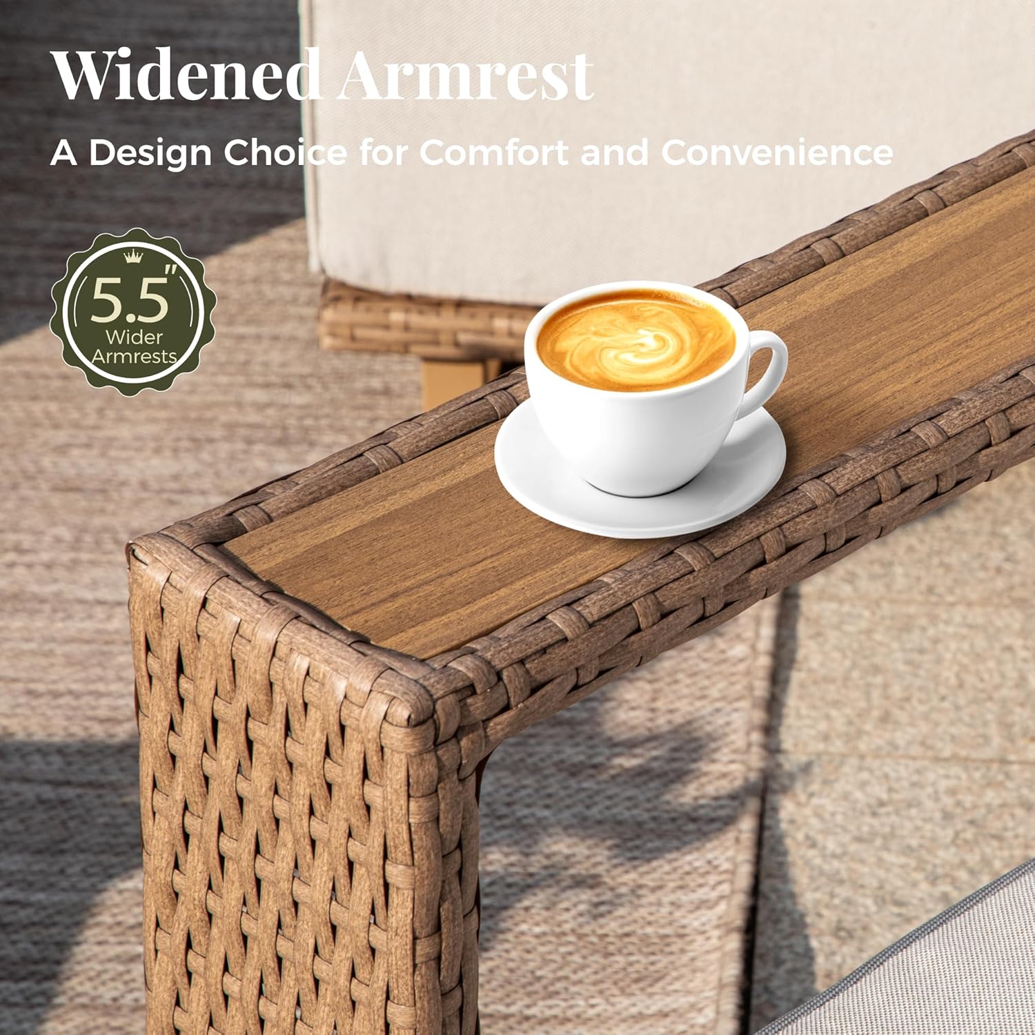 Patio Sectional Furniture Set, 6 Piece Outdoor Wicker Sofa Couch Set, Yellow Rattan Modular Outdoor Conversation Sets with 10" Extra Thick Cushions, Low Profile Lawn Deck Garden Furniture