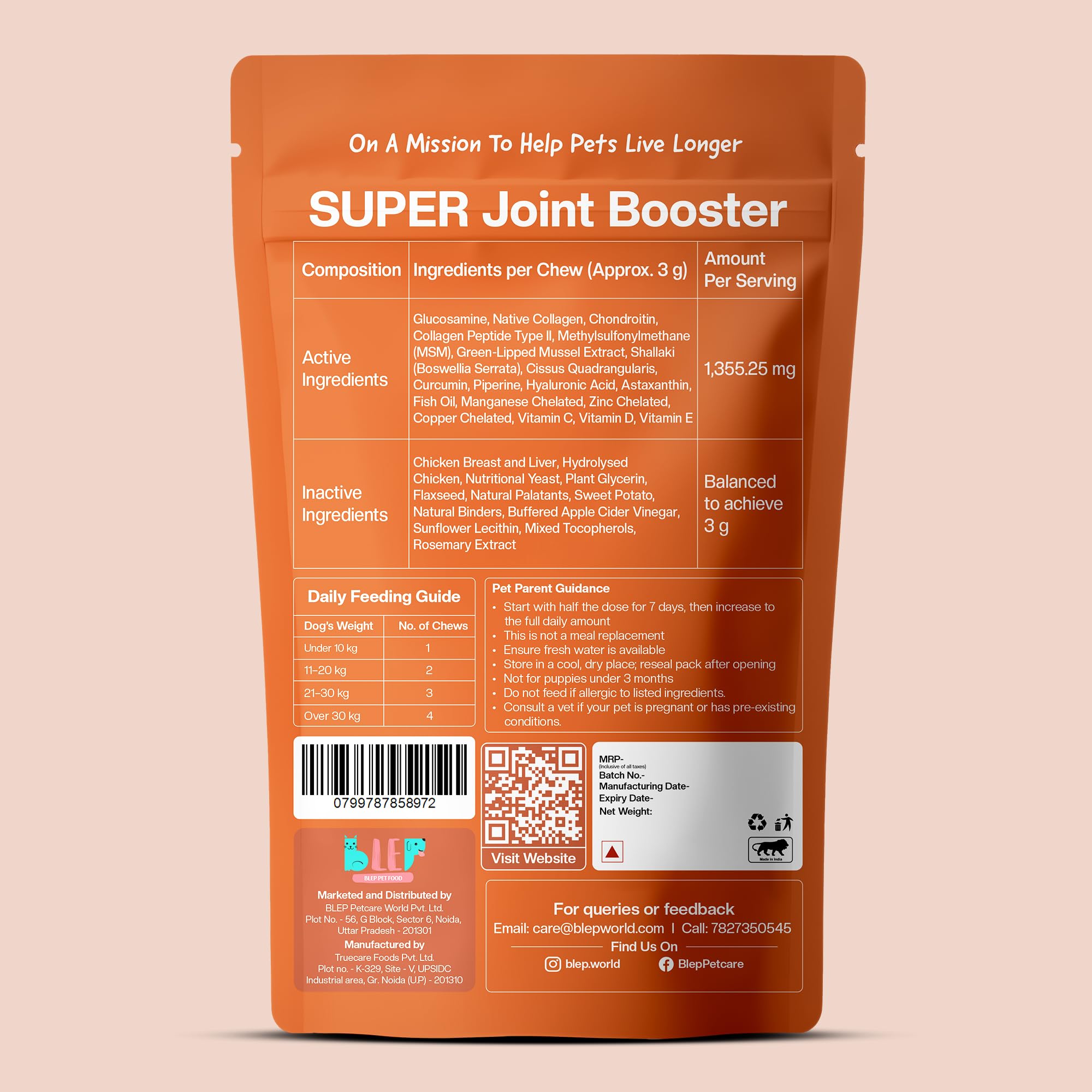 BLEP Super Joint Booster - Dog Hip & Joint Soft Chews Supplement, Mobility, Stiffness, Joint Pain & Weak Legs | Glucosamine, Chondroitin & Green-Lipped Mussel | Collagen, MSM & Curcumin | 60 g — Amazon image 7