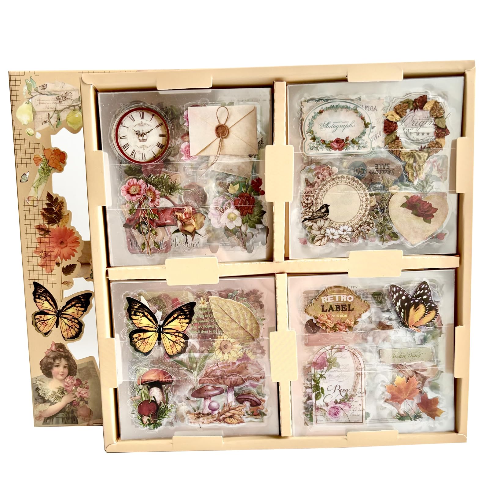 TIYPKE 508pcs DIY Aesthetic Scrapbooking Supplies Kit - Vintage Junk Journal Kit Mystical Jungle Journal Stickers for Journaling Plant Butterfly Flower Mushroom Insect Stickers Stuff for Adult