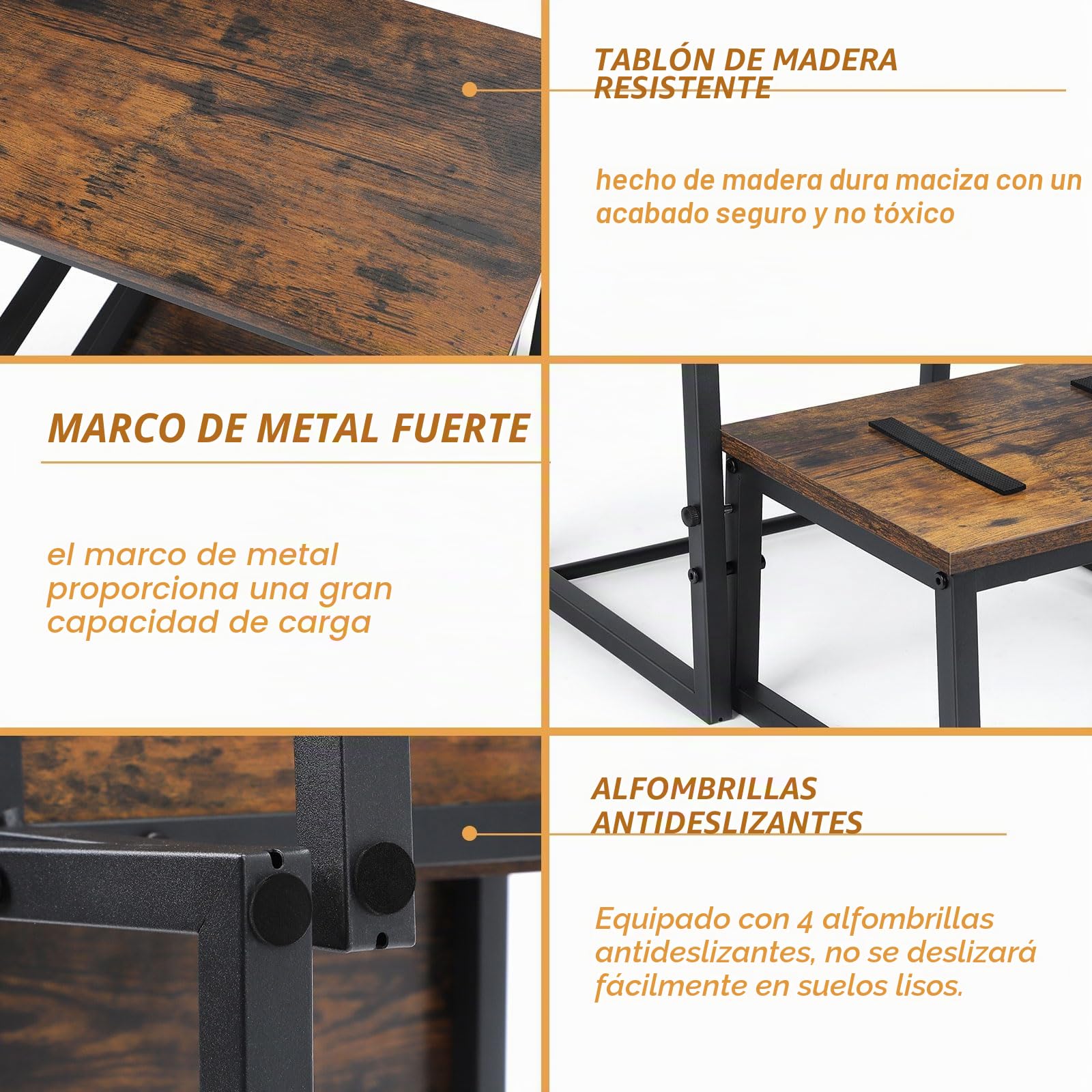 LIANTRAL Taburete 2 Niveles Reposapiés Extensible 2 en 1, Marco Metal, Madera, 160 kg, Marrón Retro