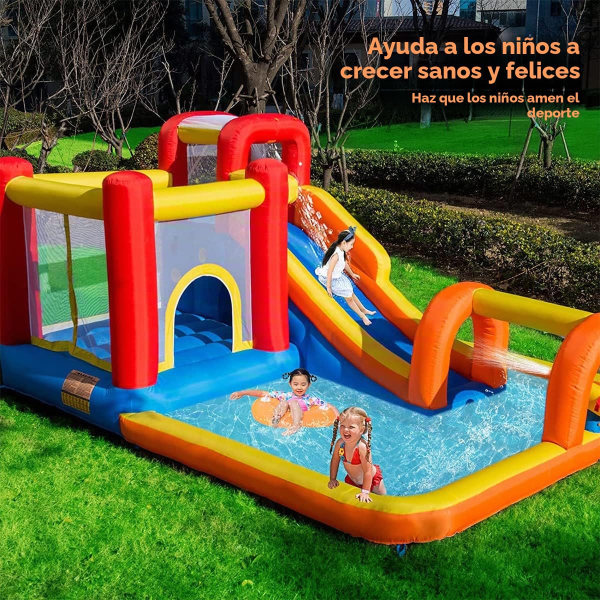 Baralir Castillo Hinchable con Ventilador, tobogán seco y de Agua, Puede albergar 3~5 niños al Mismo Tiempo. Castillo para niños para Uso Interior o Exterior 400 × 320 × 200 cm