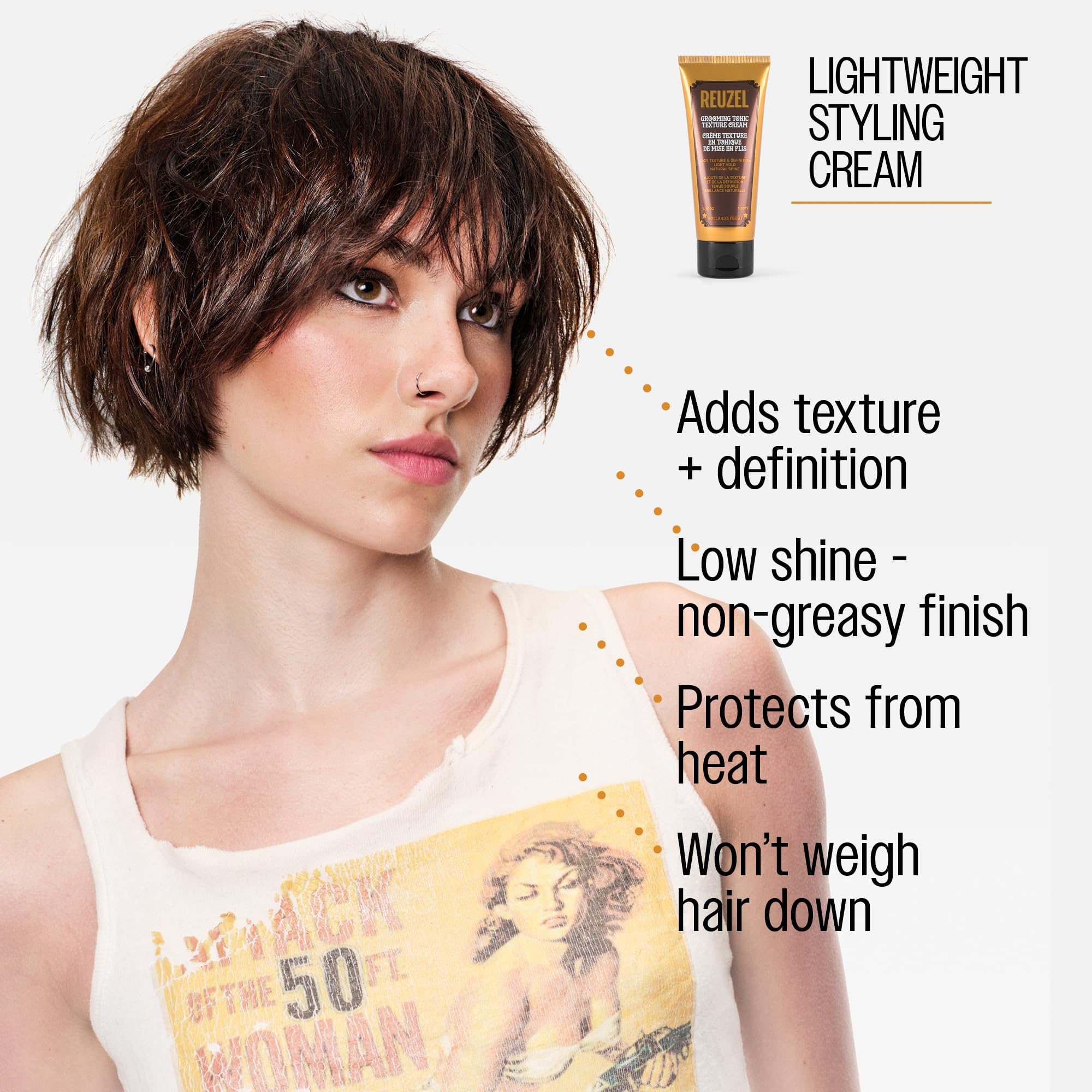 Reuzel Grooming Tonic Texture Cream, tenue moyenne et définition, texture bouclée et brillance, protection contre la chaleur pour tous les types de cheveux, 100 ml
