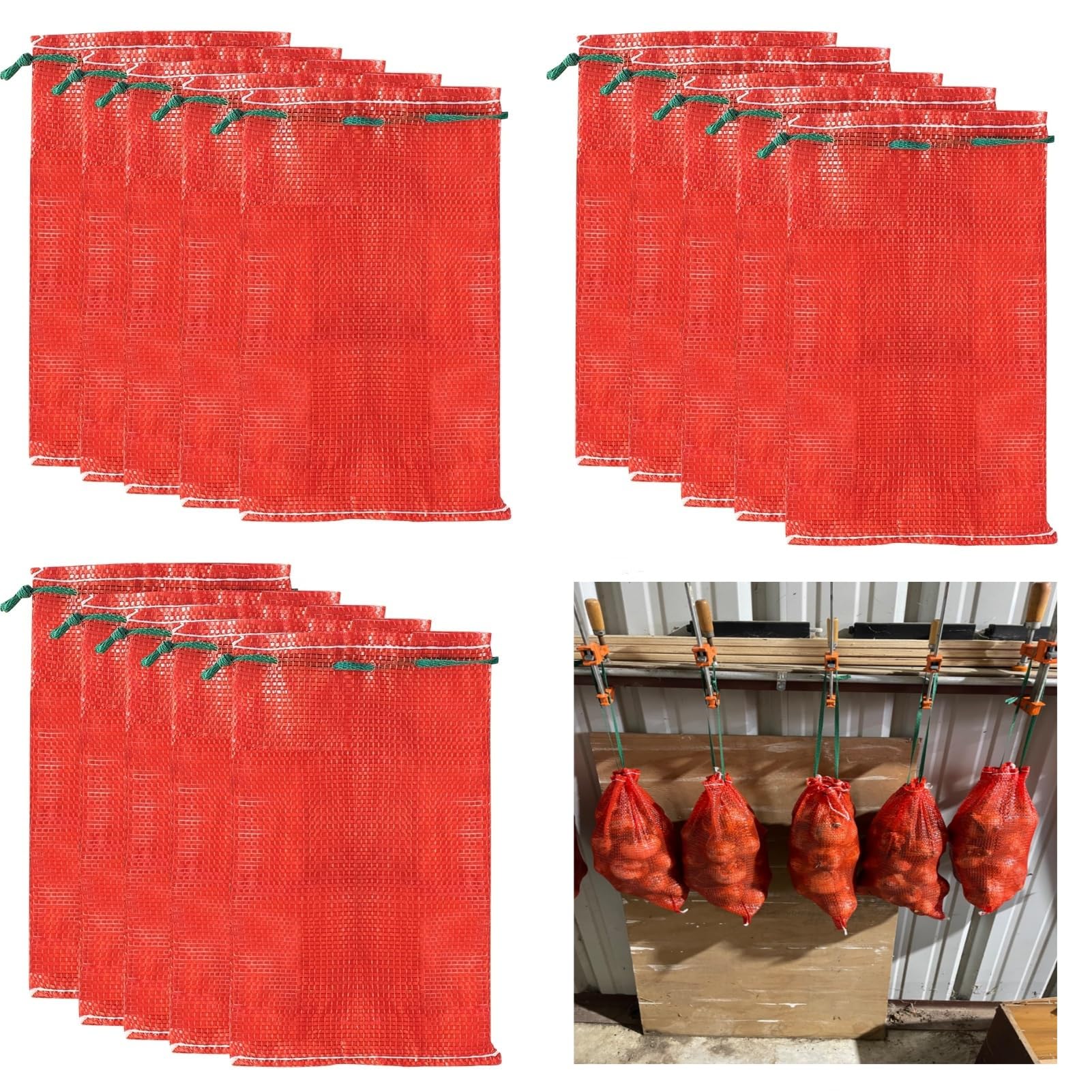 Lot De 5 Sacs à Oignons Réutilisables En Maille Avec Ouverture Hoop And Loop - Parfaits Pour Pommes De Terre, Ail, Gingembre Et Légumes, Orange