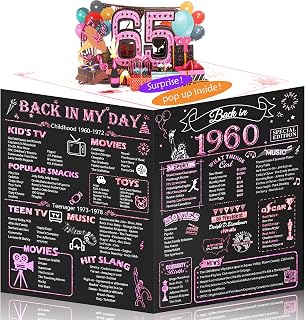 65th Birthday Card Gifts for Women, Jumbo 3D Pop Up 65th Birthday Gifts for Mom Dad, Back In 1960 Happy 65 Year Old Sister Birthdays Decorations Cards Card for Her Him, Rose Gold
