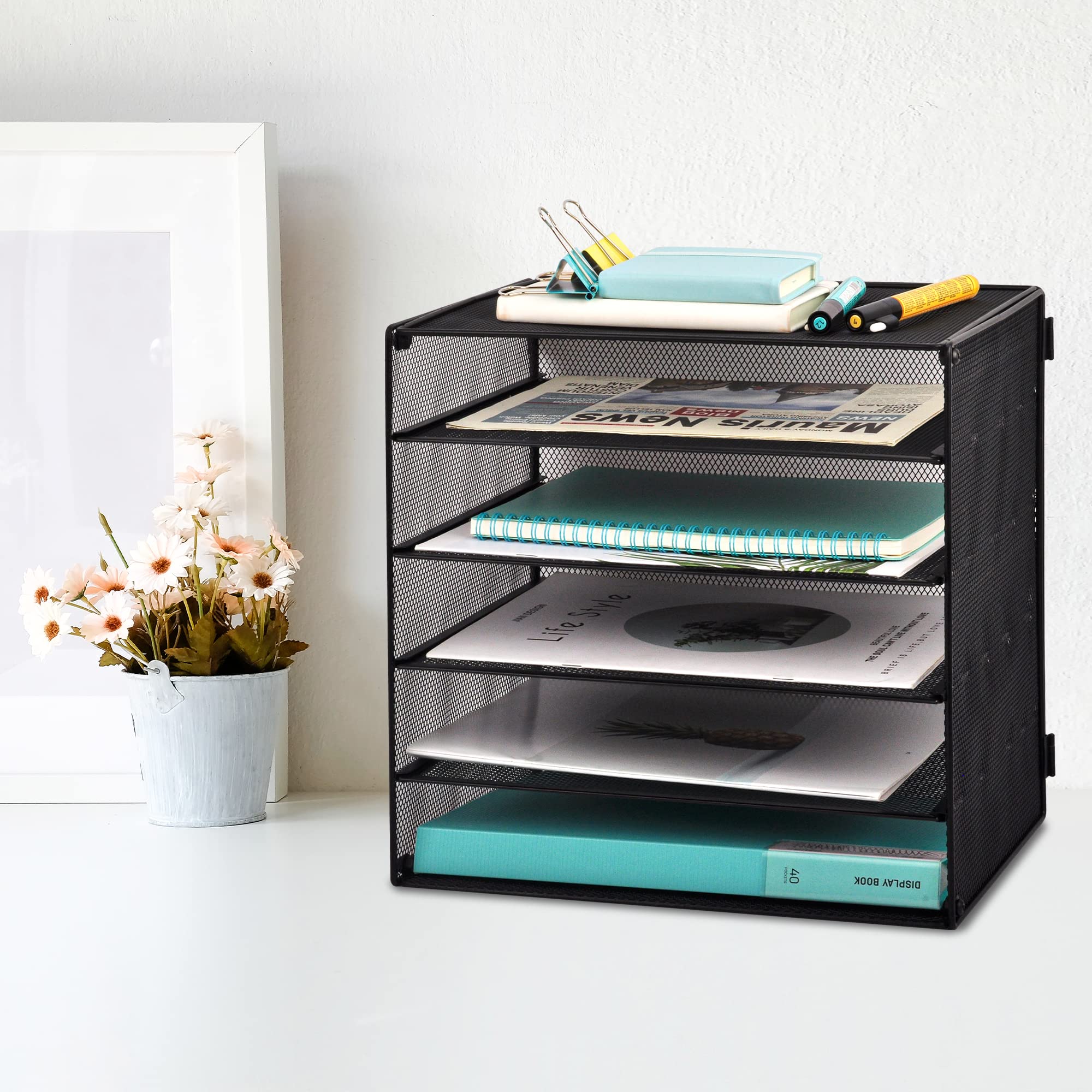 Bibliothèque Étagère De Bureau En Fil Métallique Trieur De Fichiers Organisateur De Bureau Porte-revues Support De Stockage De Papier Support De Livre Pour Décor Bureau à Domicile (Color : Gold, Size