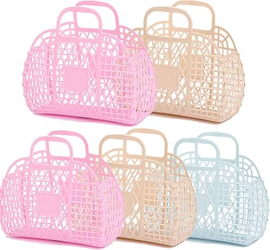 Mothers Day Basket Jelly Purse Bag Set of 5 for Girls Boys Portable Handbag Retro Style Reusable Baby Shower Tote Pool Boat Storage