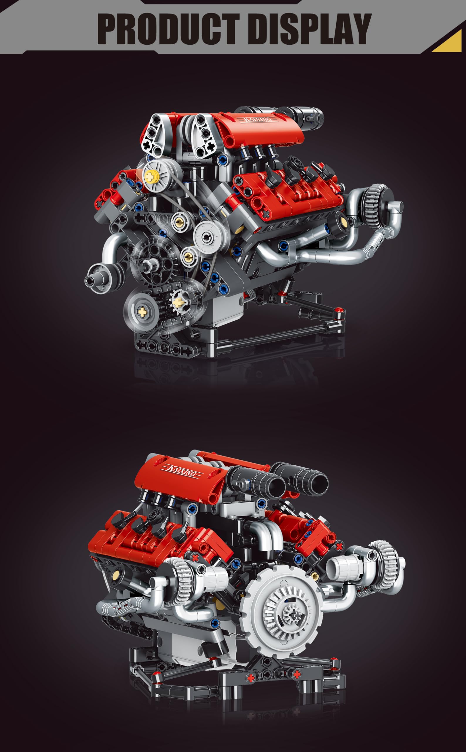 V8 Kit Motore Blocchi di Costruzione, Modello di motore V8 che funziona giocattolo, con Motore e Controllo APP, giocattolo regalo da collezione per ragazzi e ragazze Ventilatori supercar (C)