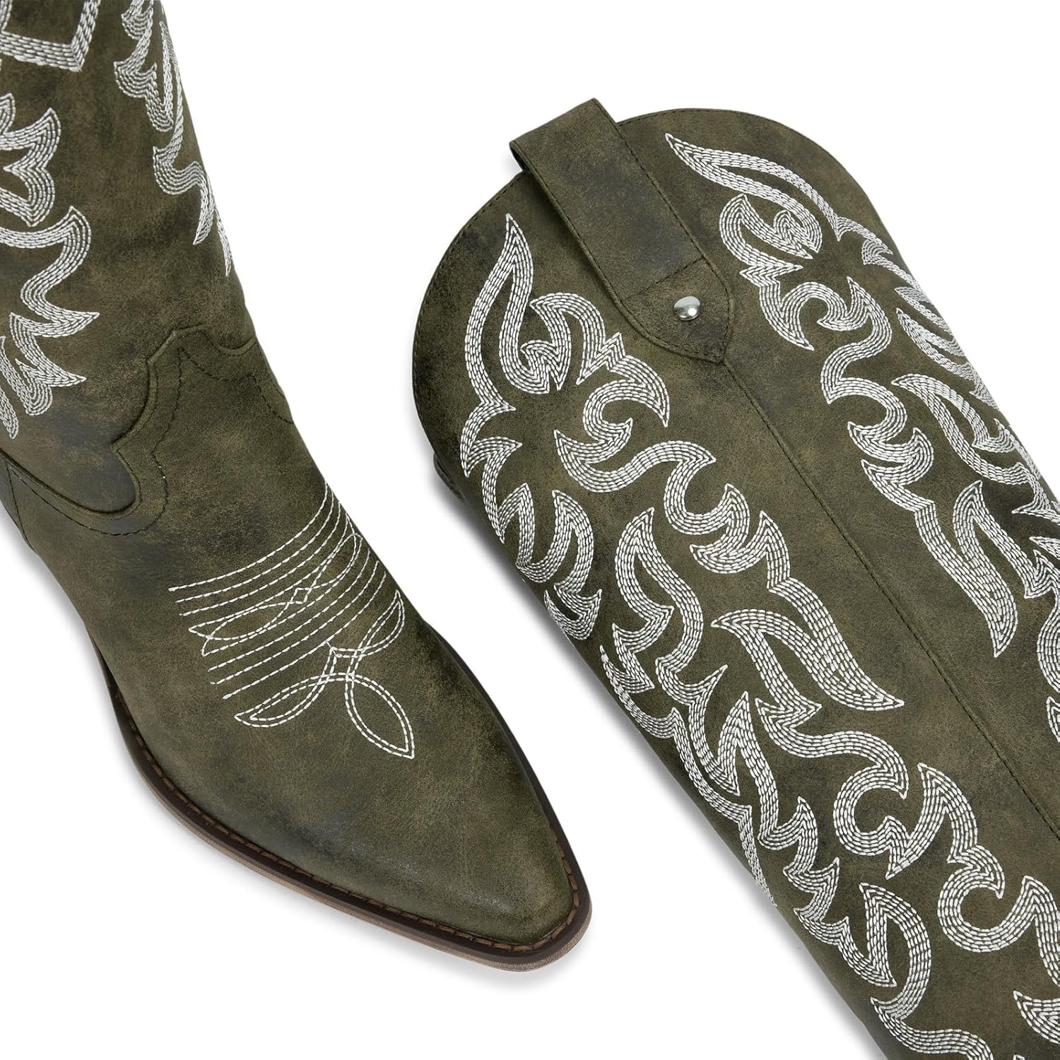 wetkiss Women's Knee High Cowboy Boots - Western Cowgirl Boots with Embroidered Pointed Toe, PU Leather, Chunky Heel, Pull On Tall Boots - Image 7