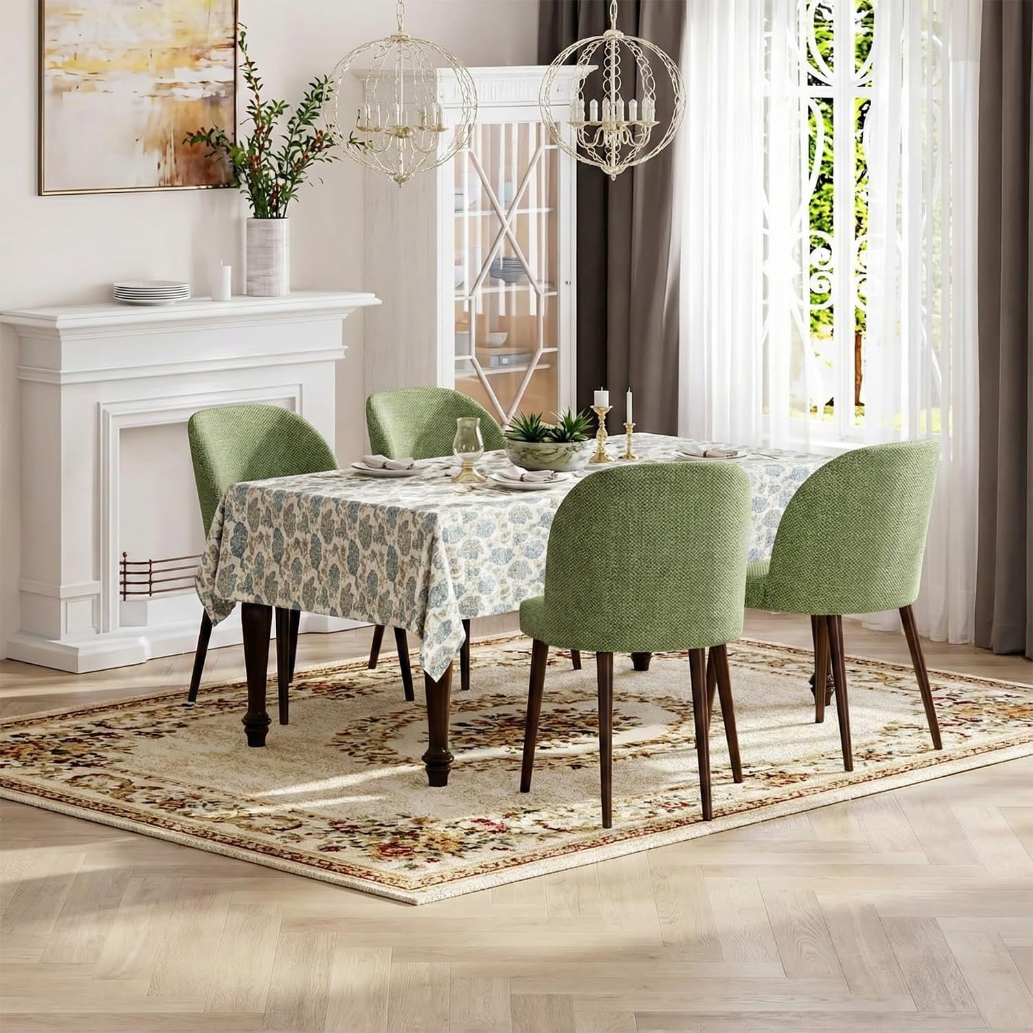 Juego de 4 sillas de comedor tapizadas, modernas sillas de comedor, sillas de cocina de restaurante con respaldo medio con patas de madera, color