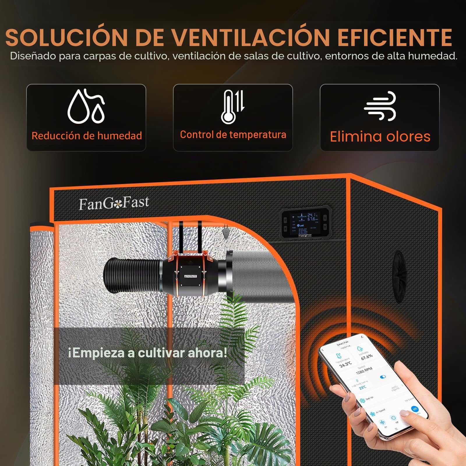FanGoFast Extractor de Aire 150 mm con Control de App, Regulador de Temperatura y Humedad, Motor EC Silencioso 2550 RPM, Ventilador de Conducto para Tendas de Campaña, Cultivo Indoor