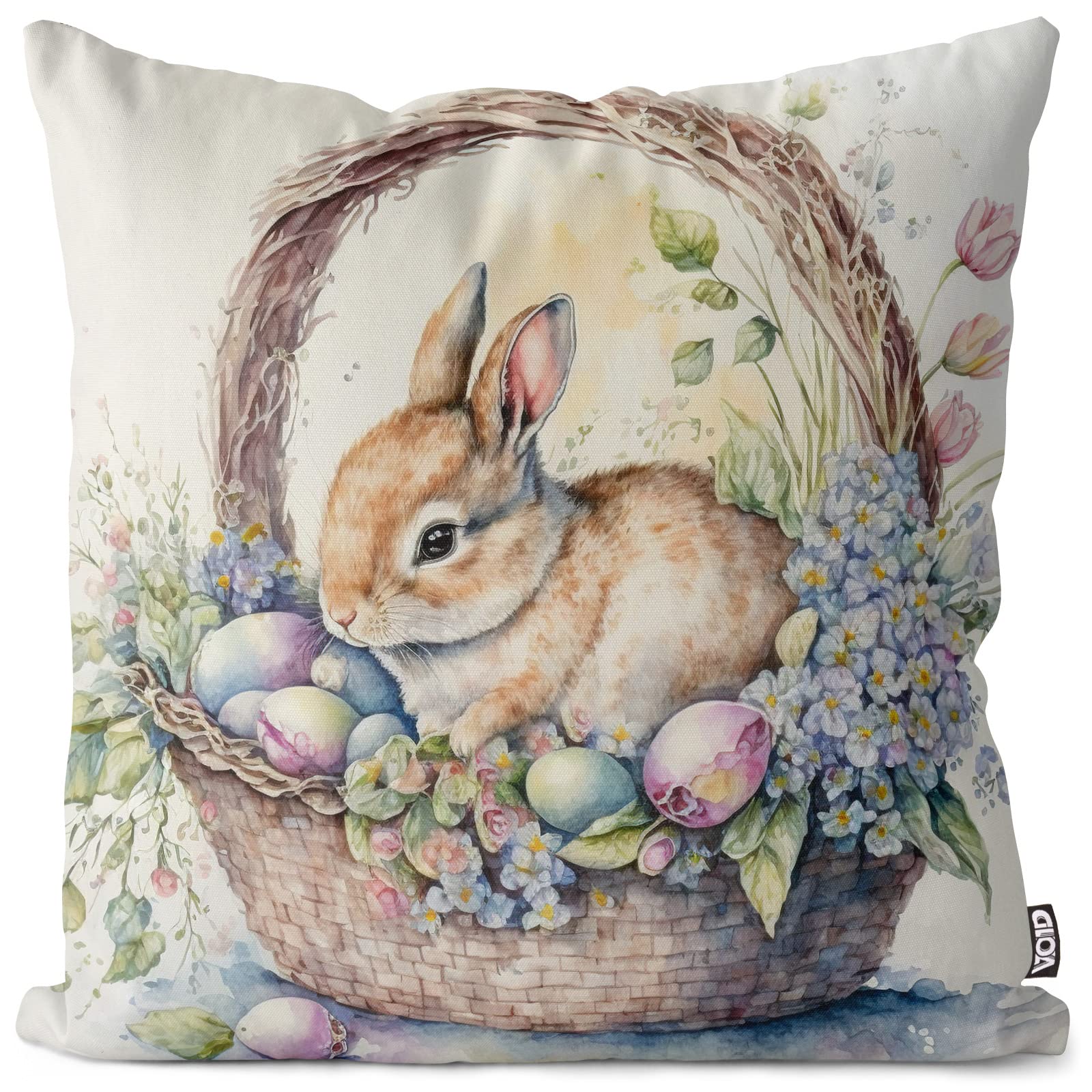 VOID Kleiner Hase Osterkorb 55x55 Kissenhülle Polyester Zierkissen Couchkissen Ostern Osterdeko Deko