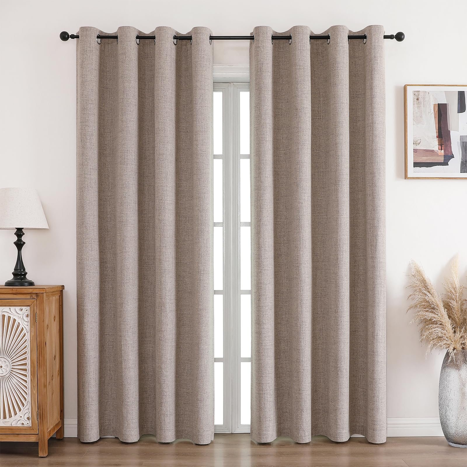 CUCRAF Vorhang 100% Blickdicht Leinen Gardinen mit Ösen Verdunklungsvorhänge Gardinen Leinen H214 x B132 cm 2er Set, Thermovorhang Kälteschutz Schallschutz Vorhang für Wohnzimmer Schlafzimmer