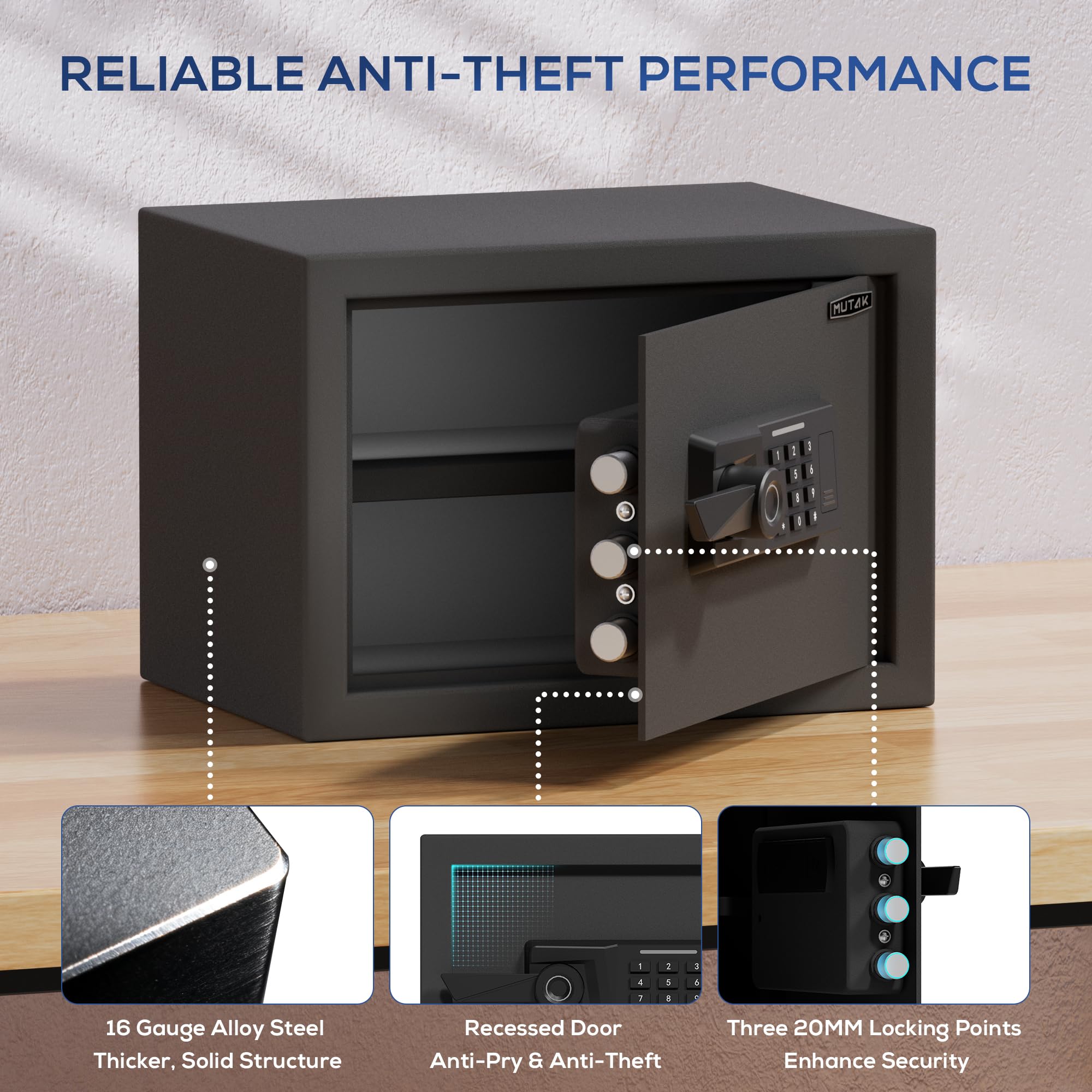 Smart Home Safe 1.0 Cub - Cassetta di sicurezza biometrica ad accesso rapido con maniglia di riconoscimento delle impronte digitali, chiavi, tastiera digitale e porta di tipo C, dotata di borsa