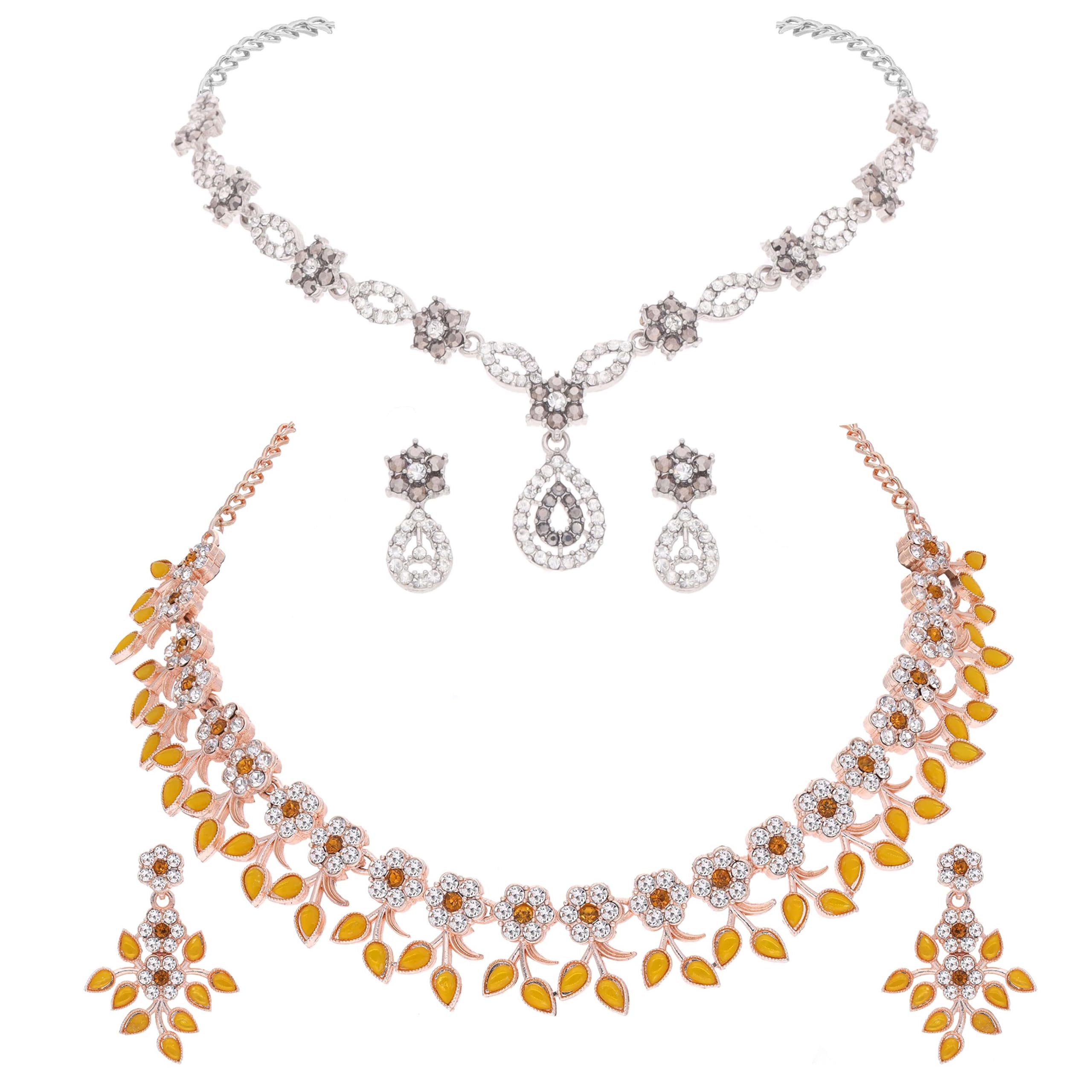 Brado Jewellery Rose Gold & Silver Plated Shiny AD Stone Studded Choker Necklace Jewellery Combo set with Beautiful Earring for Women and Girls (Yellow & Grey) (B0D8DZGFKS) Amazon Price History, Amazon Price Tracker