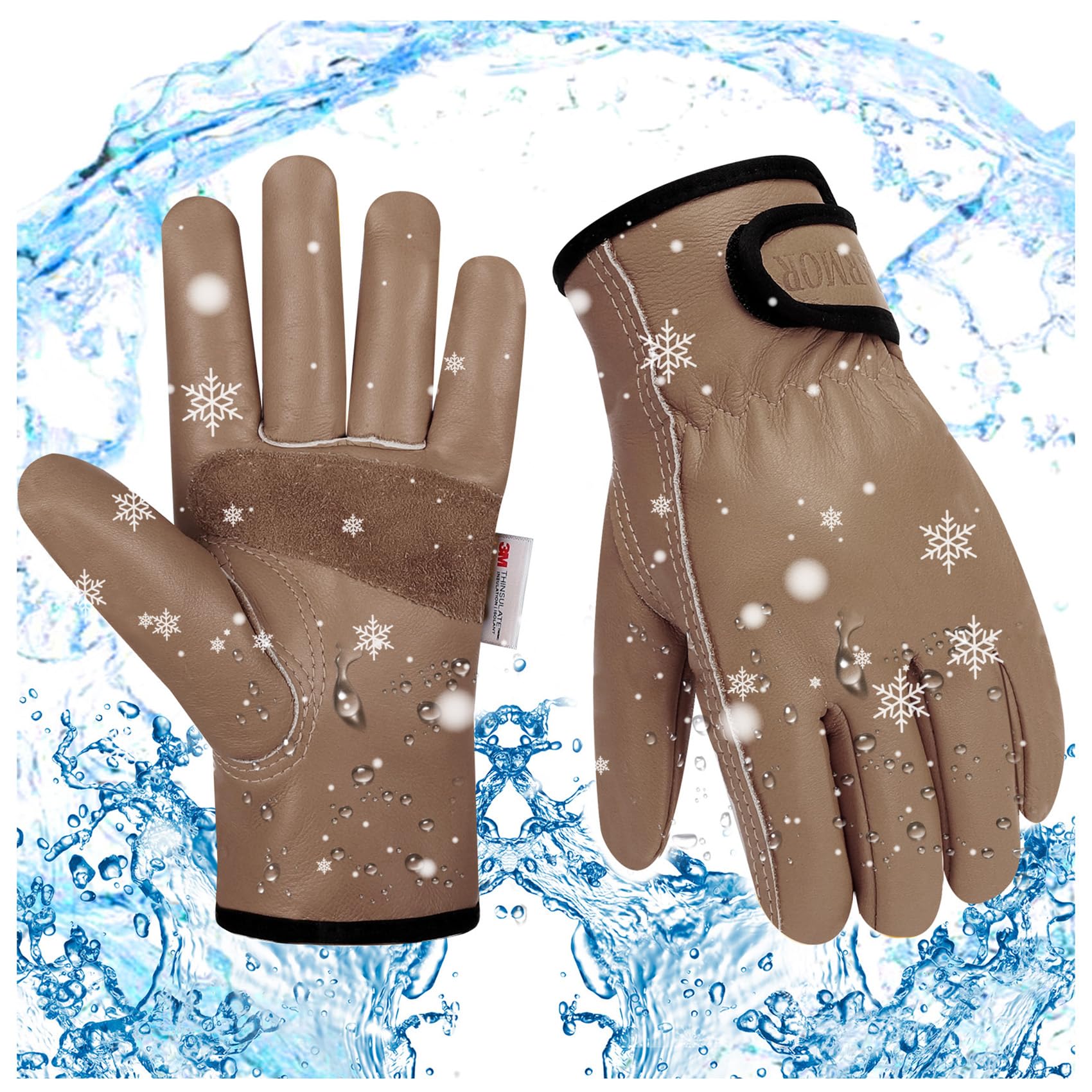 SLARMOR Winter Leather Work Gloves for Men, insulated, waterproof, Warm Thinsulate Lining for Cold Weather