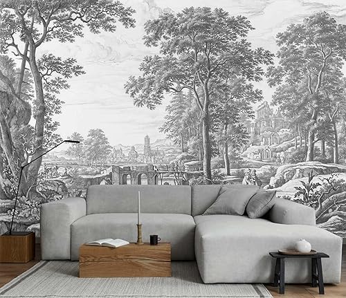 Papel tapiz vintage con diseño de bosque de árboles grises, papel tapiz grande para dormitorio y sala de estar (no autoadhesivo)