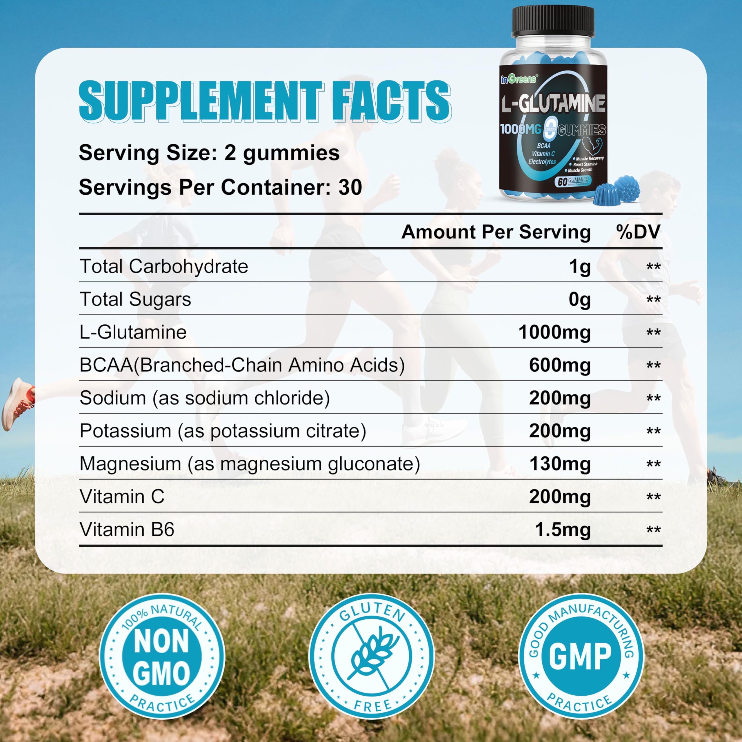 inGreens L-Glutamine Gummies 1000mg, 60 Count — Amazon image 3