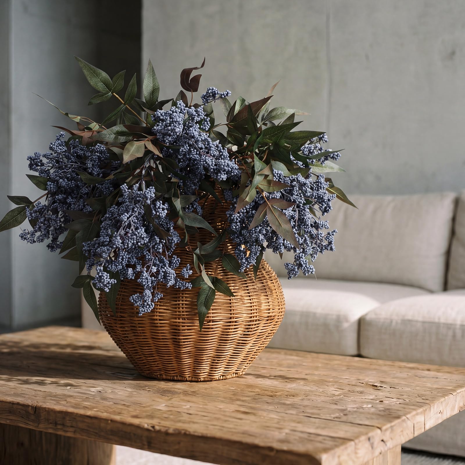 Zeyune 3 tallos artificiales de arándanos artificiales de otoño, ramas de bayas azules, ramas de sedum falso para vacaciones, temporada, granja, repisa, repisa, decoración del hogar (35 pulgadas)