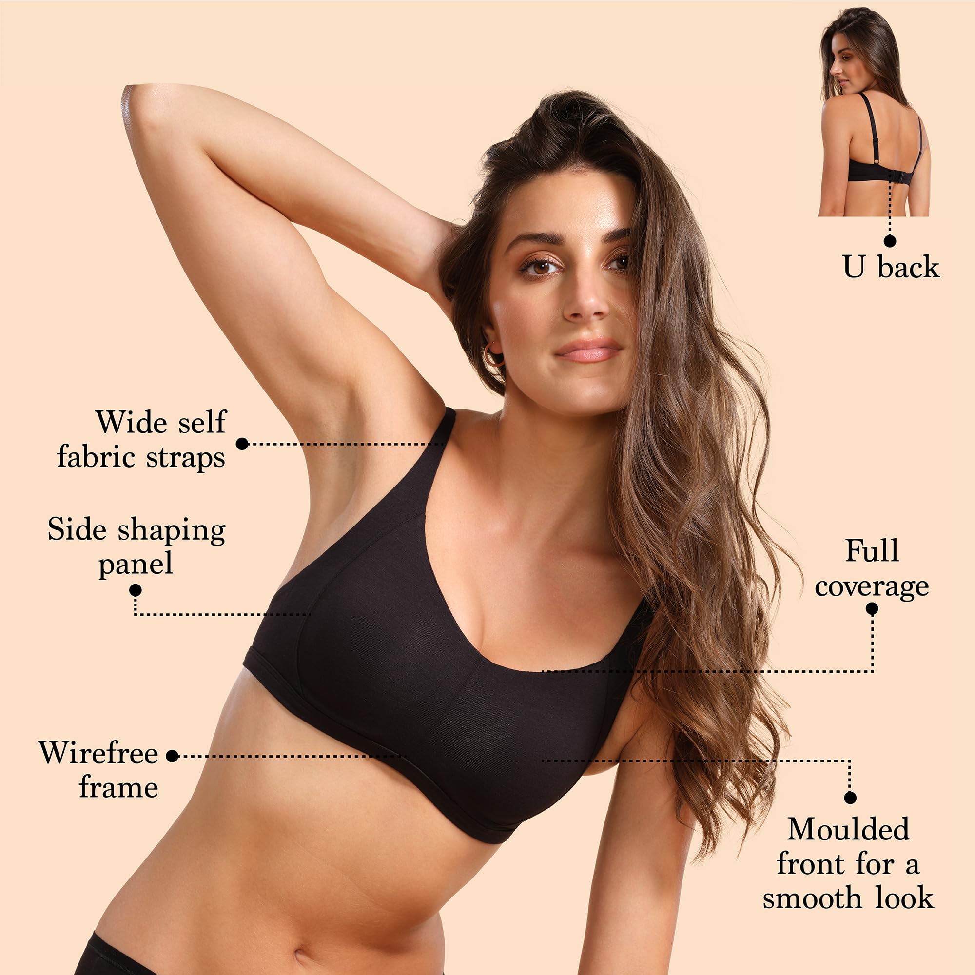 Enamor Non-Wired Fixed Strap Padded Womens Every Day Bra (Grey, 34C) - Image 3 thumbnail