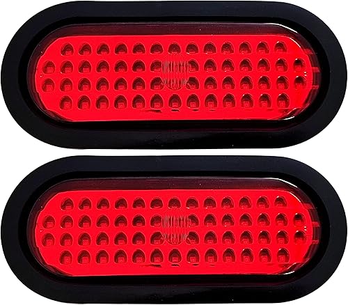 Todas las piezas golpeadas Luz de remolque de 6 pulgadas ovalada roja 56 LED con ojales de goma y enchufe de remolque de 3 cables - Cantidad 2.