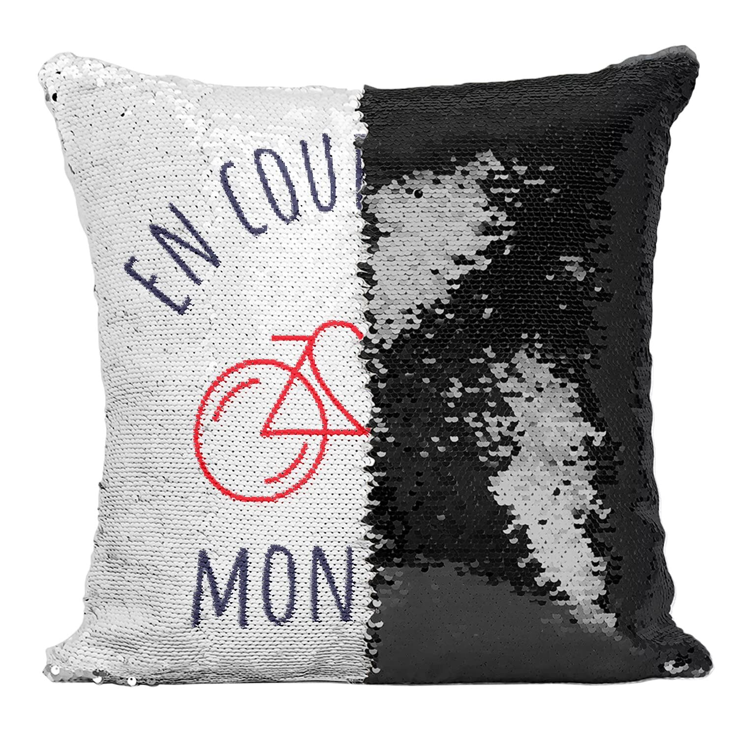 Coussin Sequin Paillettes Noir Vélo France déco cyclisme salon