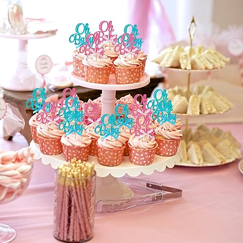 Miniatura 10 de Paquete de 24 adornos para cupcakes con purpurina para revelación de género, signo de interrogación, selecciones de cupcakes para niños o niñas,