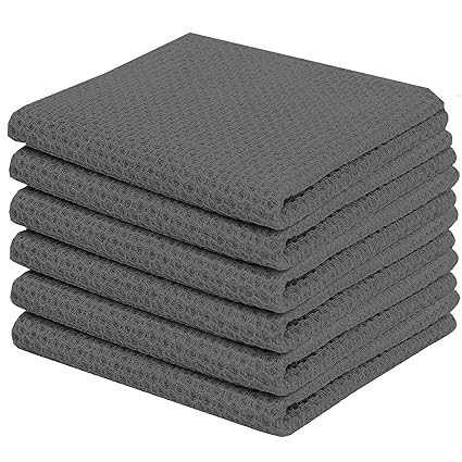 Cotton Napkin Waffle Weave Kitchen towel-6pcs Dark Grey-30x30 cms-100% Cotton-Thick & Streak-Free-Cotton Towels Multi-Purpose Wash Cloth for Kitchen,Car Bike Cleaning Polishing Washing & Detailing