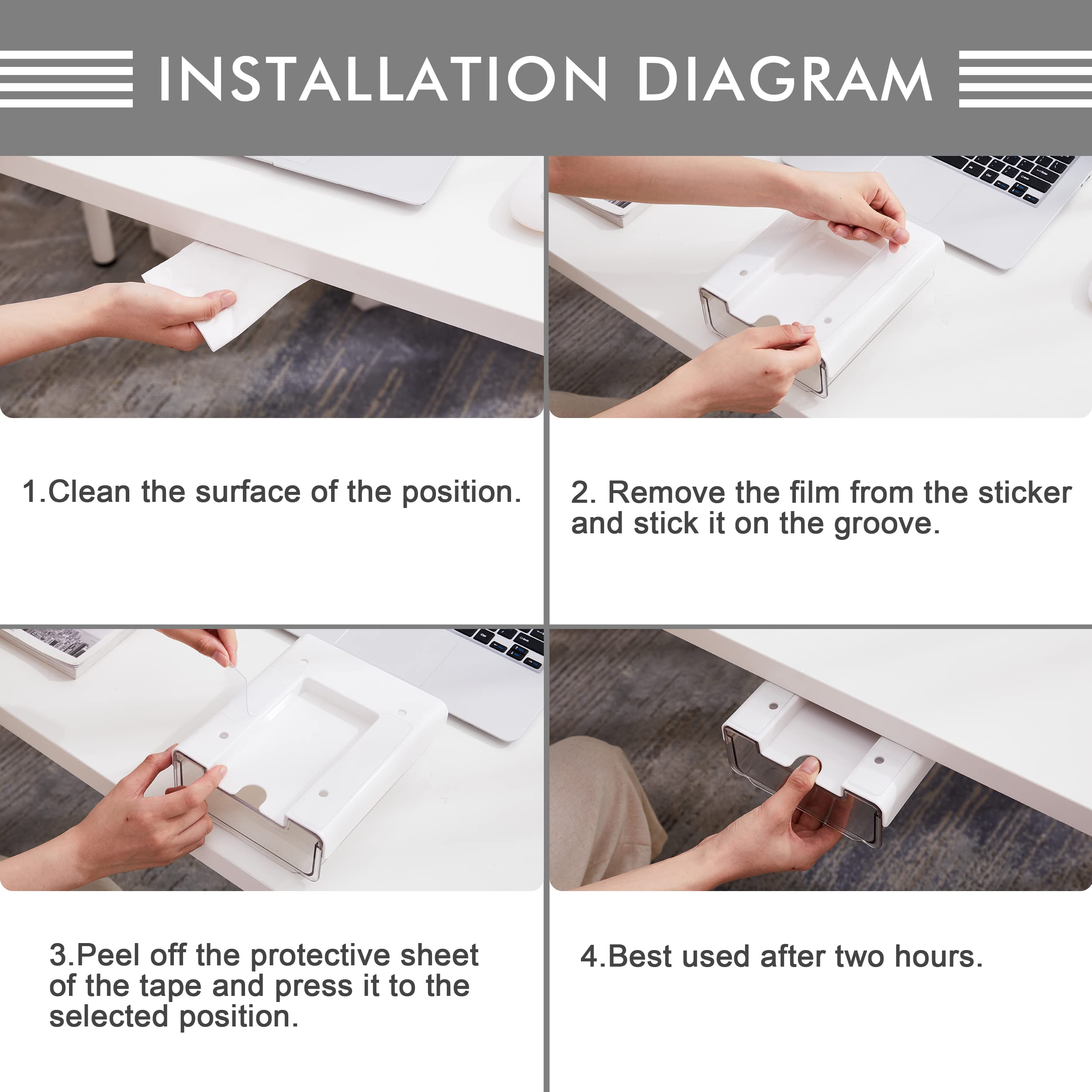 Citylife 2 Packs Self-Adhesive Under Desk Drawer Slide Out Up to 10 lbs, Stick on Drawers for Under Desk Desk Drawer Attachment Under Desk Drawer Organizer for Office, Classroom, Home