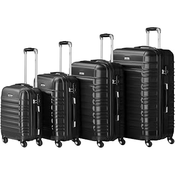 Zelsius Koffer Set 4 St ck Schwarz ABS Hartschalenkoffer mit Zahlenschloss 4 Rollen und Innen Trennwand Handgep ckkoffer Hartschalenkoffer Set 4 teilig Trolley Koffer Gro