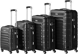 Zelsius Set of 4 Suitcases | ABS Hard Case with Combination Lock, Double Wheels & Internal Divider | Hard Hand Luggage Suitcase Set of 4, Large Trolley, Black, Suitcase Sets