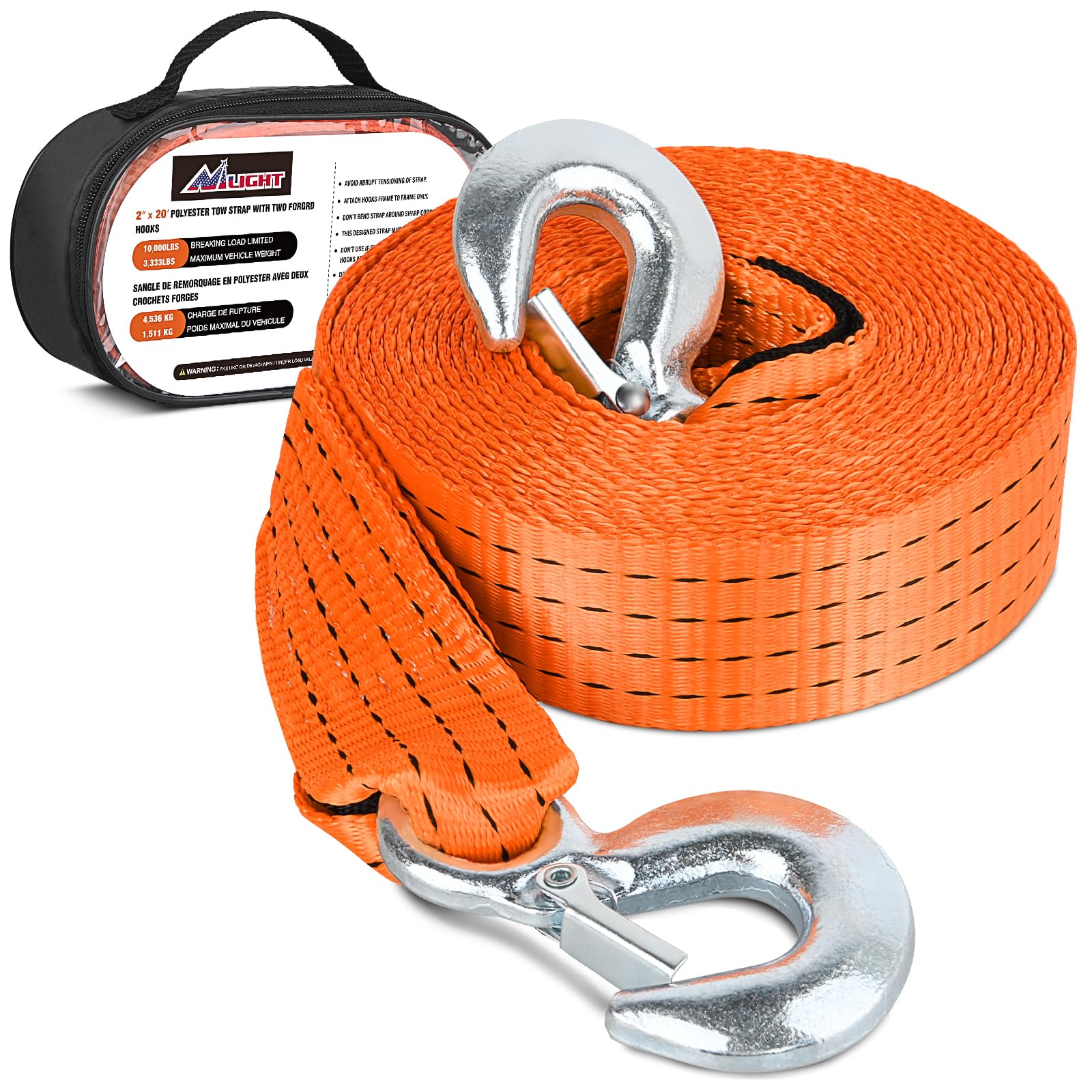 Nilight Tow Strap with Safety Hooks 2”x20’10,000LBS Breaking Strength