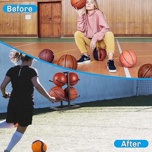 Miniatura 4 de Organizador de baloncesto para almacenamiento de bolas de metal, almacenamiento deportivo para interiores y exteriores