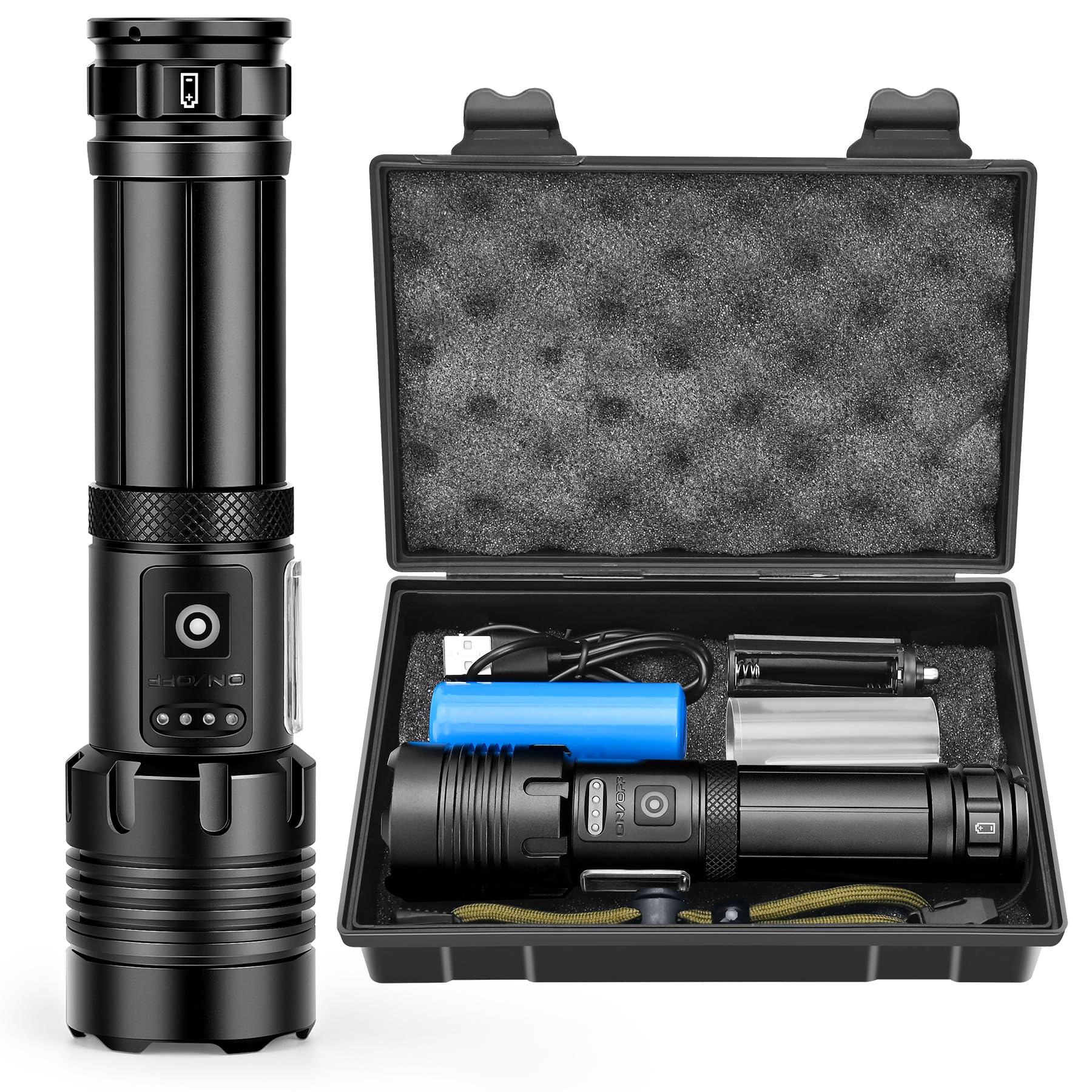 Lahrma Torches LED Super Bright Rechargeable Battery Powered, Tactical Flashlight Torch 10000 Lumens Flash Light Dog Walking Torch with 7 Light Modes Waterproof High Powered Torch for Hiking Camping