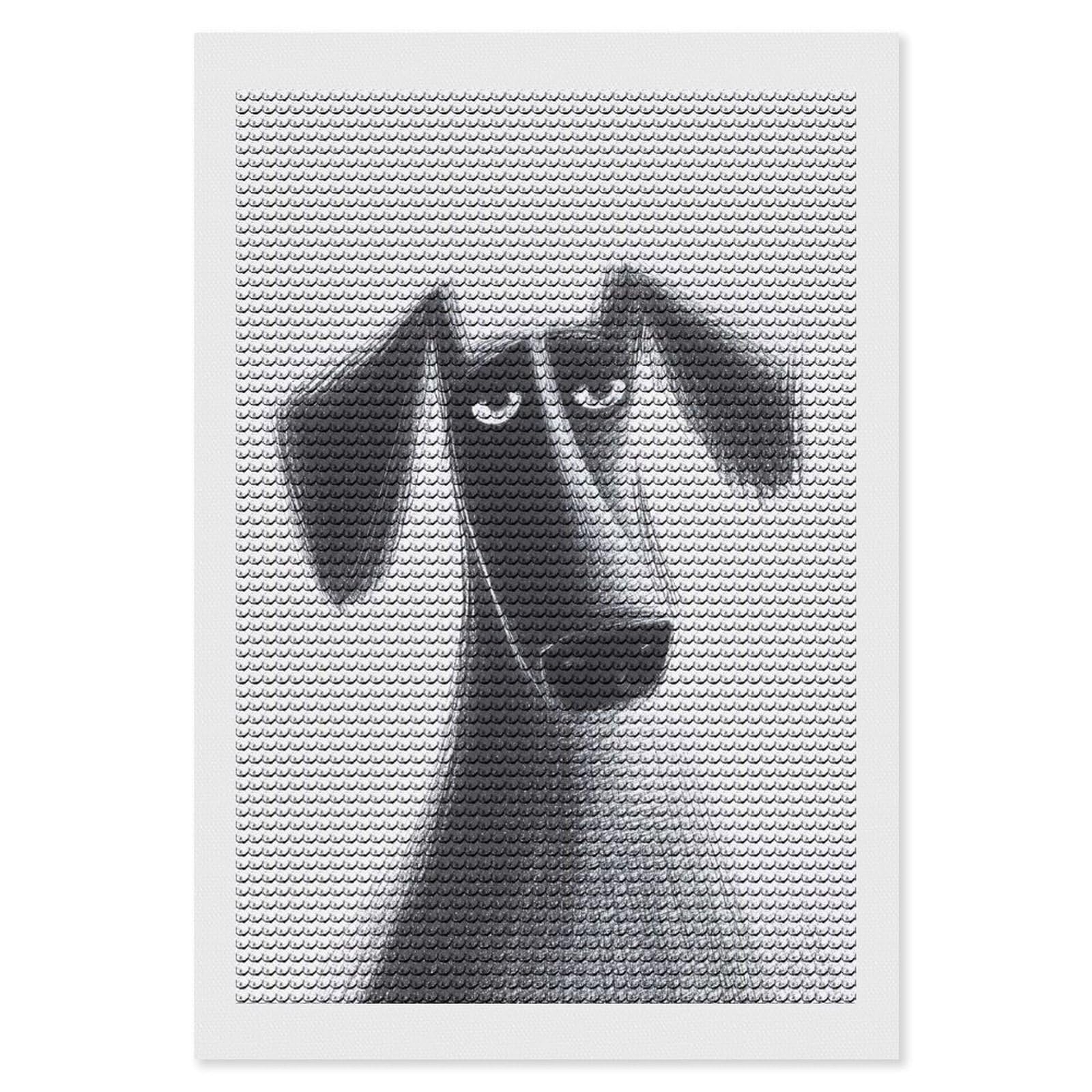 Junmoney Sad Dog Illustration Diamond Painting Canvas Kit 8"x12", Leisure Activity, Aesthetic Room Decor, with Tool Kit, DIY, Gift