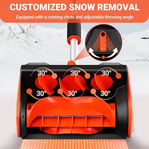 Miniatura 4 de VOLTASK Pala de nieve inalámbrica, 20 V  12 pulgadas, soplador de nieve inalámbrico con placa direccional y mango frontal ajustable (batería de 4 Ah
