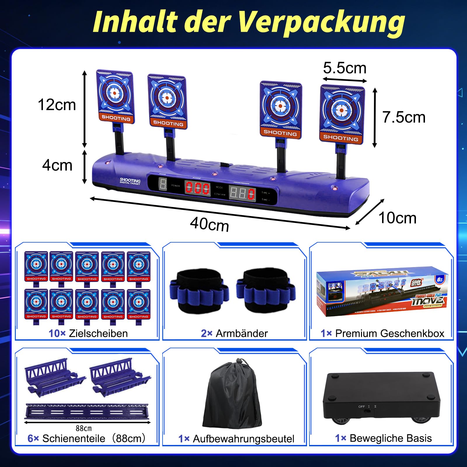 Zielscheibe Beweglich für Nerf, Digitale Elektronische Zielscheibe Set mit 5 Zielen,4 Modi,LCD-Score-Anzeige,Auto Reset Licht & Sound
