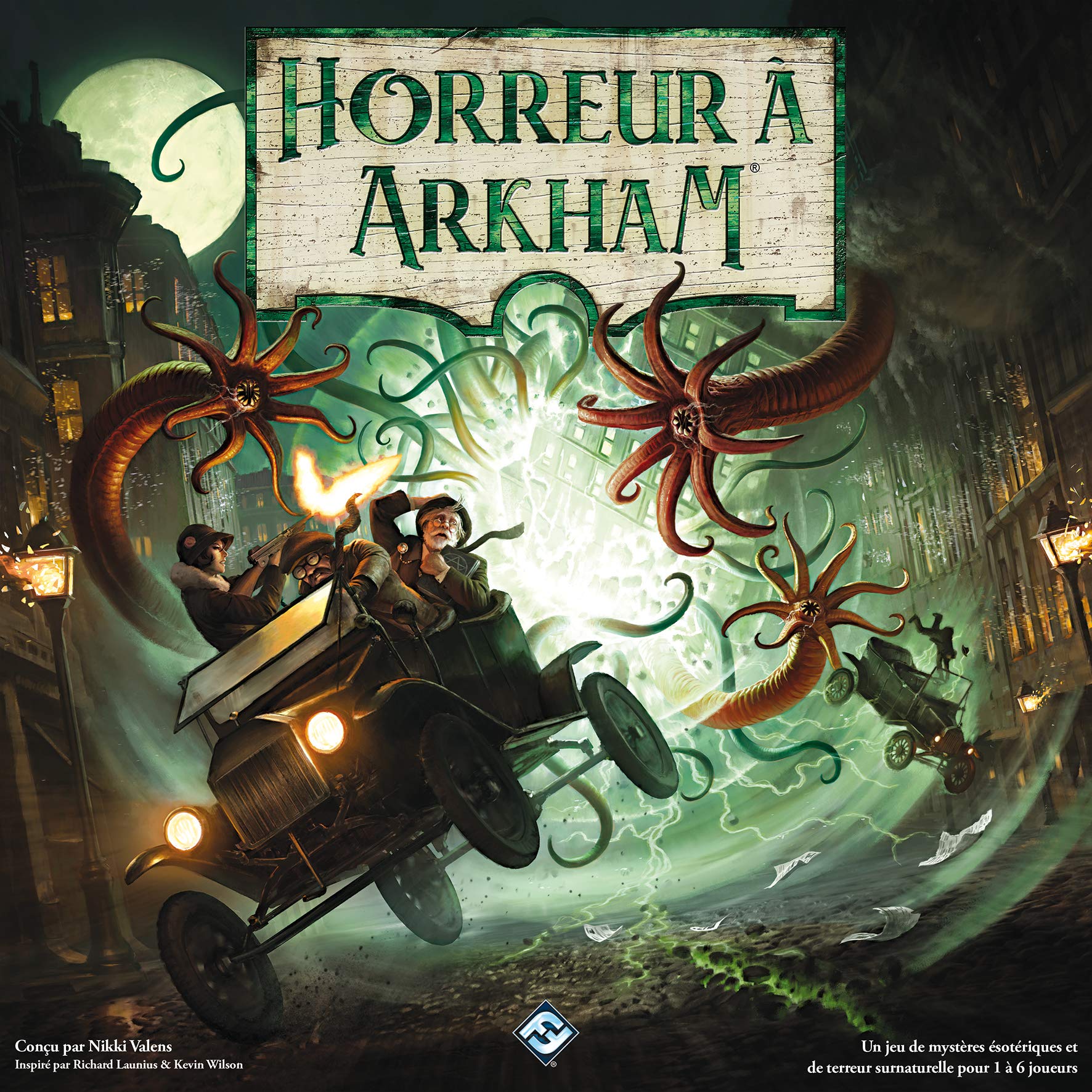 Asmodee - HORROR A ARKHAM : Gra karciana - Gra planszowa od 14 lat - Gra ewolucyjna i kooperacyjna - 1 do 4 graczy - 1-2 godziny - Świat H.P. Lovecraft - W języku francuskim - Fantasy Flight Games