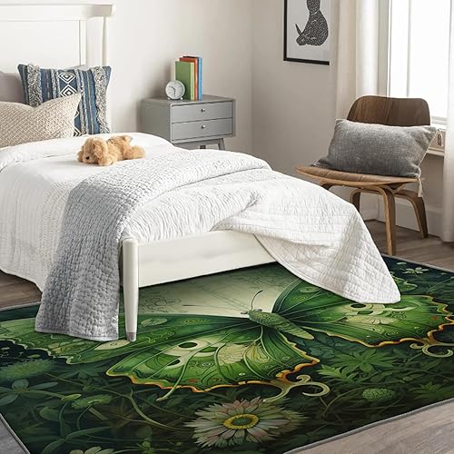 Miniatura 4 de ZDABAOEC Alfombra de mariposa de 4 x 6 pies, alfombra verde para dormitorio, sala de estar, entrada, alfombra grande con patrón de mariposa