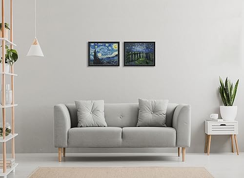 Miniatura 5 de Par de pinturas al óleo clásicas famosas pintadas a mano Van Gogh Noche estrellada noche estrellada sobre el puente del Ródano lienzo arte de pared