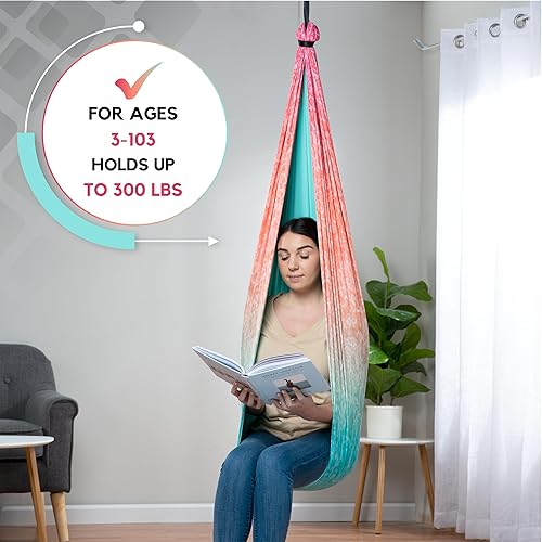 Miniatura 52 de Columpio sensorial de interior para niños o exteriores – Soporta 300 libras, doble capa y giro de 360°, hamaca de terapia de compresión calmante