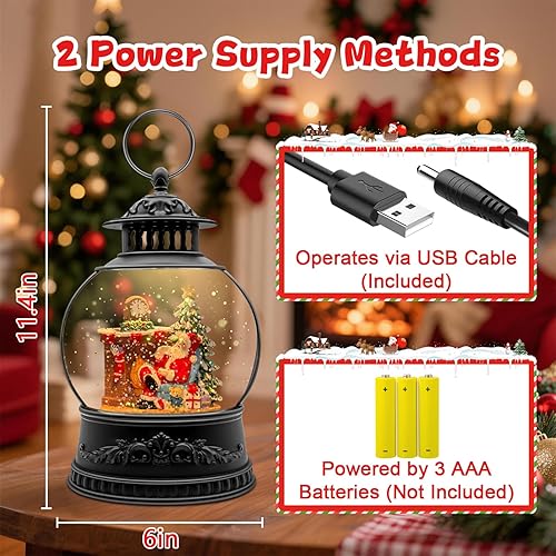 Miniatura 4 de Globo de nieve iluminado decoraciones de Navidad, linterna de globo de nieve de Navidad con música, globo de purpurina de estilo retro para las