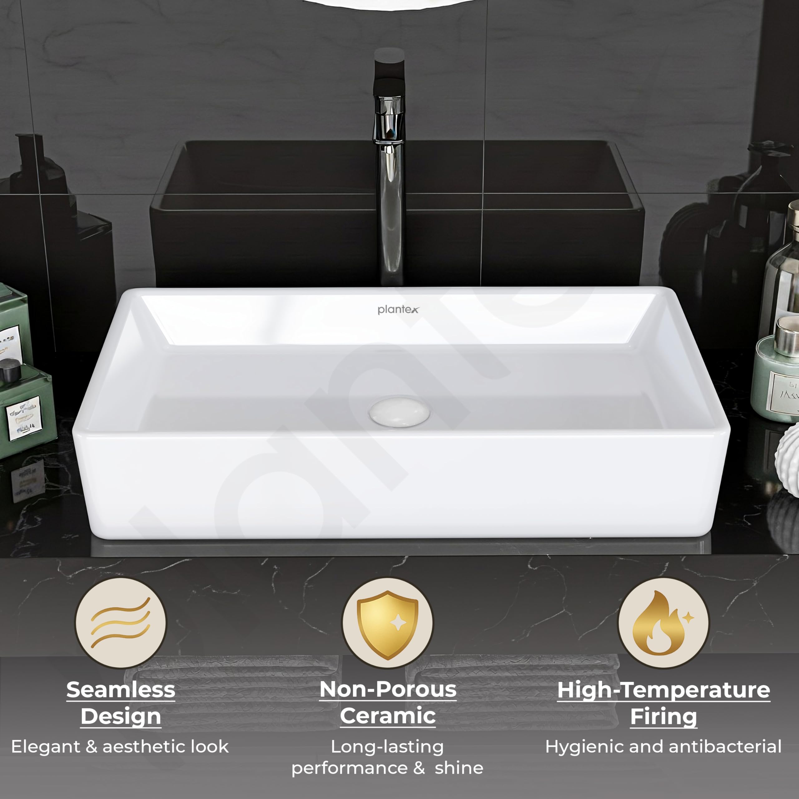 Plantex White Ceramic Wash Basin - 10 Year Warranty -5