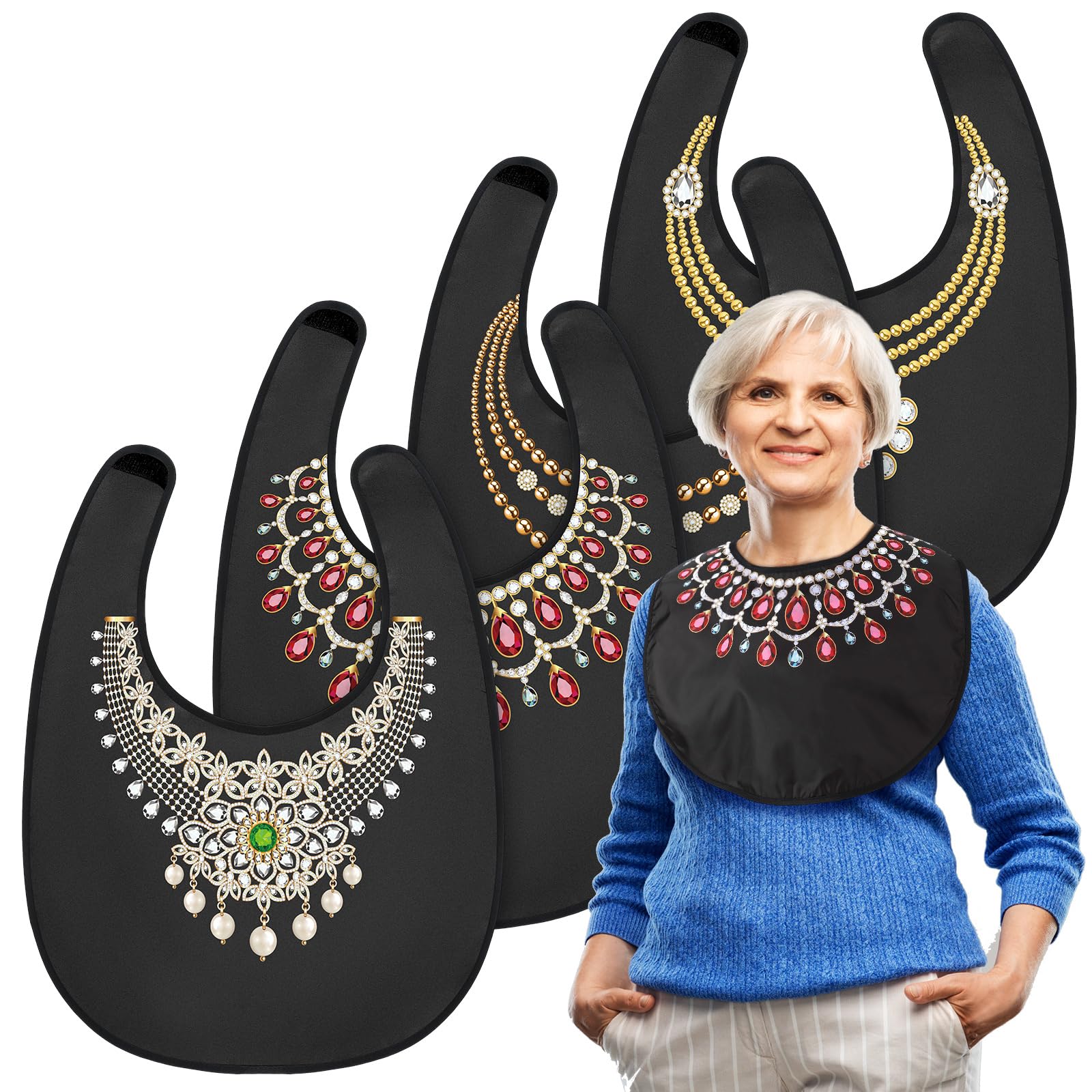 Zhanmai 4 Pcs Funny Adult Bibs for Women Elderly Men Adjustable Washable Dining Clothing Protectors Gifts for Eating Feeding (Groovy Style)