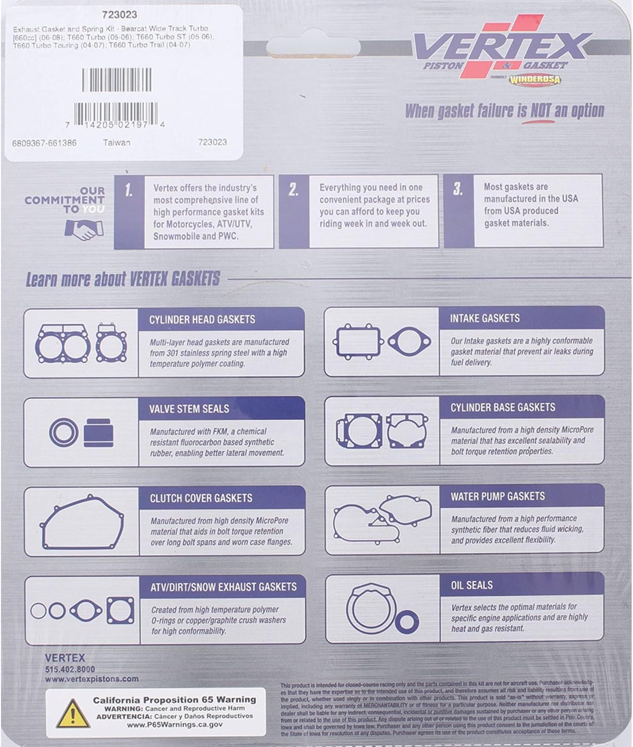Vertex 723023 Exhaust Gasket and Spring Kit Compatible with/Replacement For Arctic Cat Bearcat Wide Track Turbo 2006-2008, T660 Turbo 2005-2006, T660 Turbo ST 2005-2006, T660 Turbo Touring 2004-2007